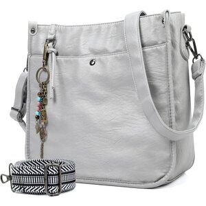 Worldlyda Grey Vegan Leather Crossbody Bag for Women, Trendy Tote, Compact & Sec